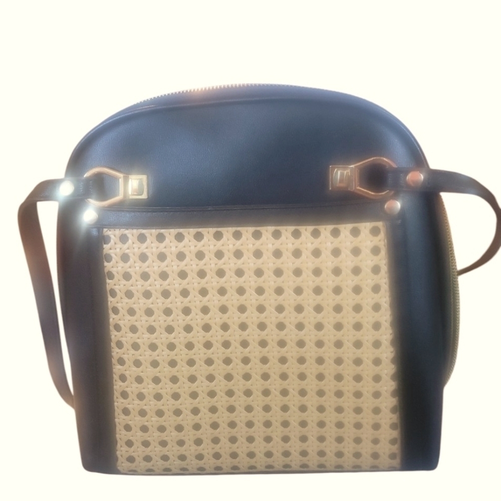 Miztique Daisy Rattan Convertible Cream and Black 2 in 1 Vegan Leather Backpack